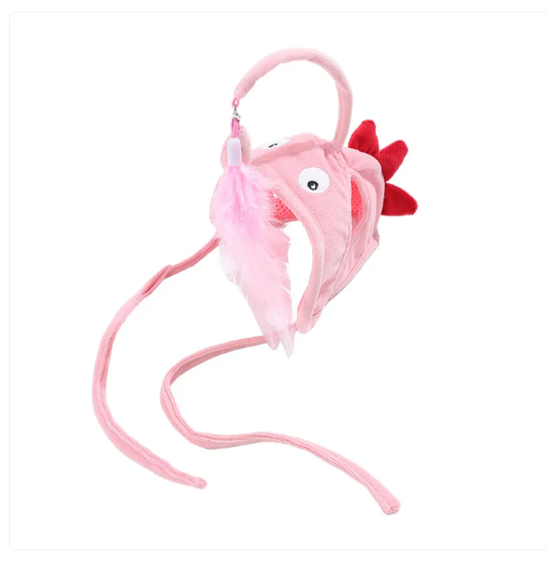 This cat play accessory combines a funny hat with an interactive toy for endless feline fun.
