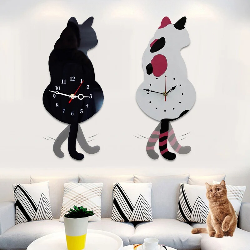 FurryTime cat design decorative wall clock with a swishing tail
