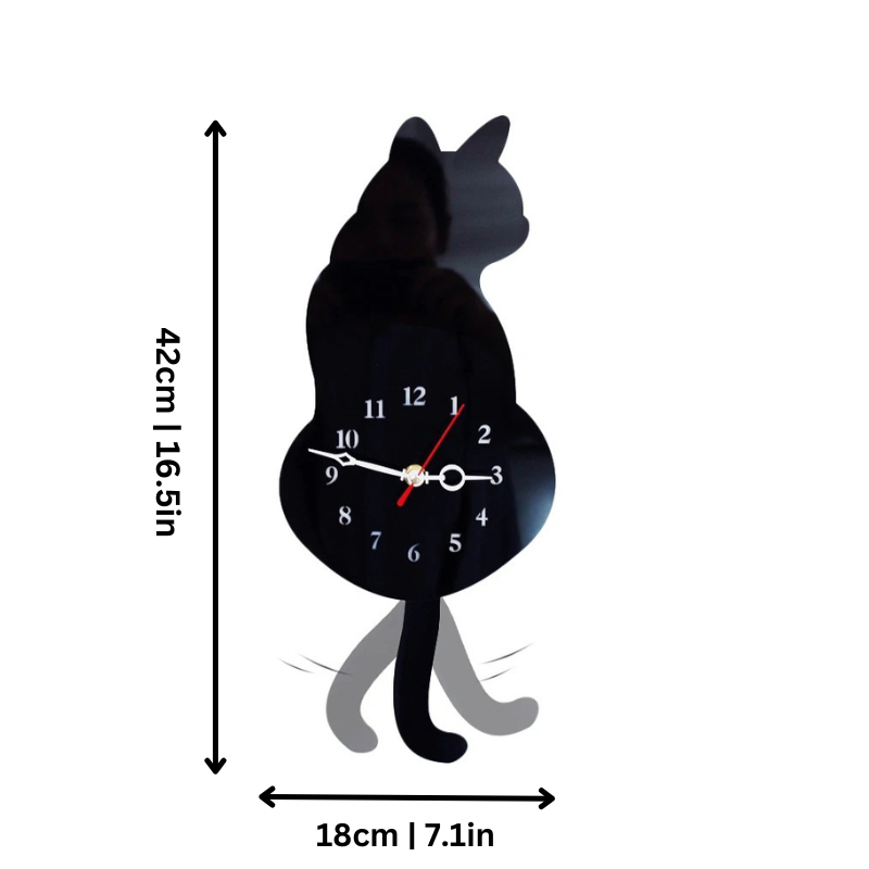 Whimsical Nordic style silent wall clock featuring a cute cat and tail
