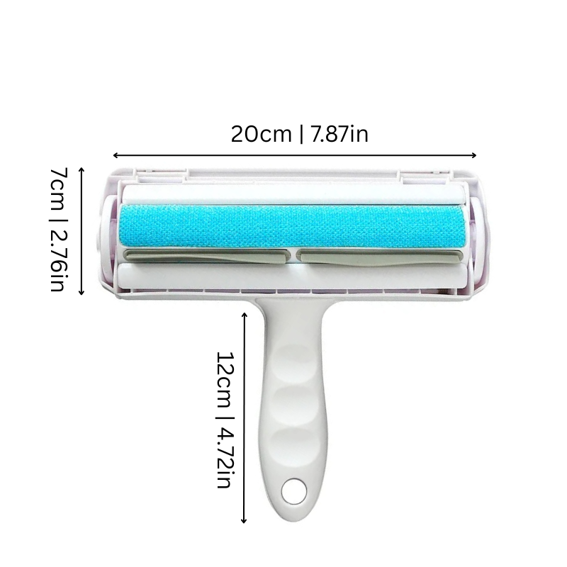 Close-up of FurSweep reusable lint roller tool removing pet hair from clothing, an eco-friendly cleaning solution.