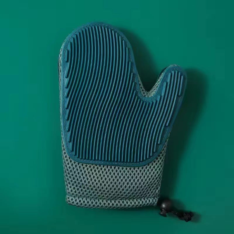 Deshedding brush glove designed for cats, removes loose pet hair easily.