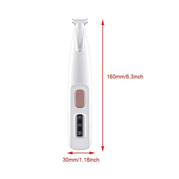 Close-up of LED light on a gentle pet paw and fur trimmer for grooming.