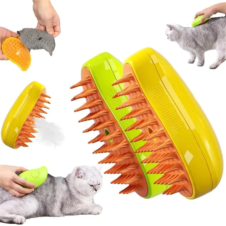 Gentle pet steam brush for effective deshedding and detangling of cat and dog fur