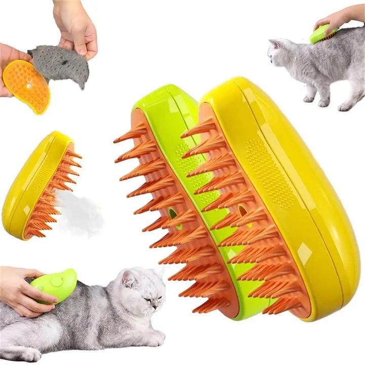 Gentle pet steam brush for effective deshedding and detangling of cat and dog fur