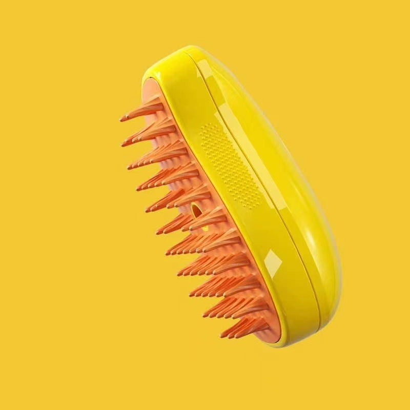 Dog enjoying a gentle grooming session with the pet steam brush for anti-shedding