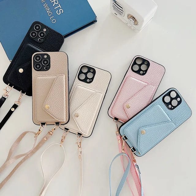 Genuine leather crossbody phone case with secure card holder and detachable key cord