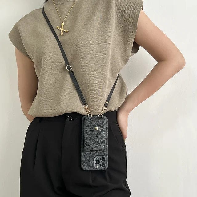 Hands-free convenience: leather crossbody phone holder with multiple card slots