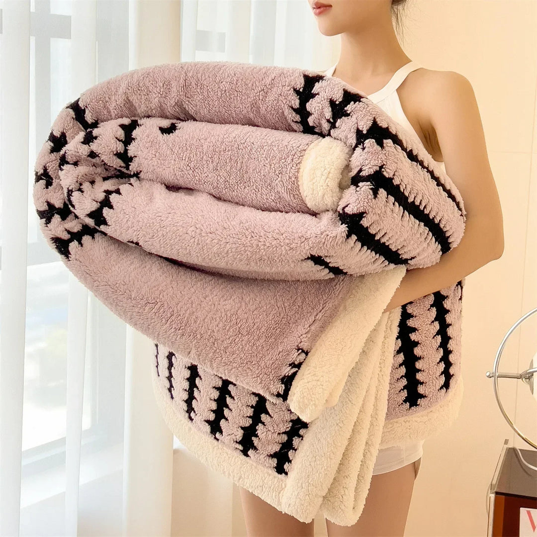 Cozy comfort geometric throw blanket, reversible. Perfect warm gift idea for modern home decor.