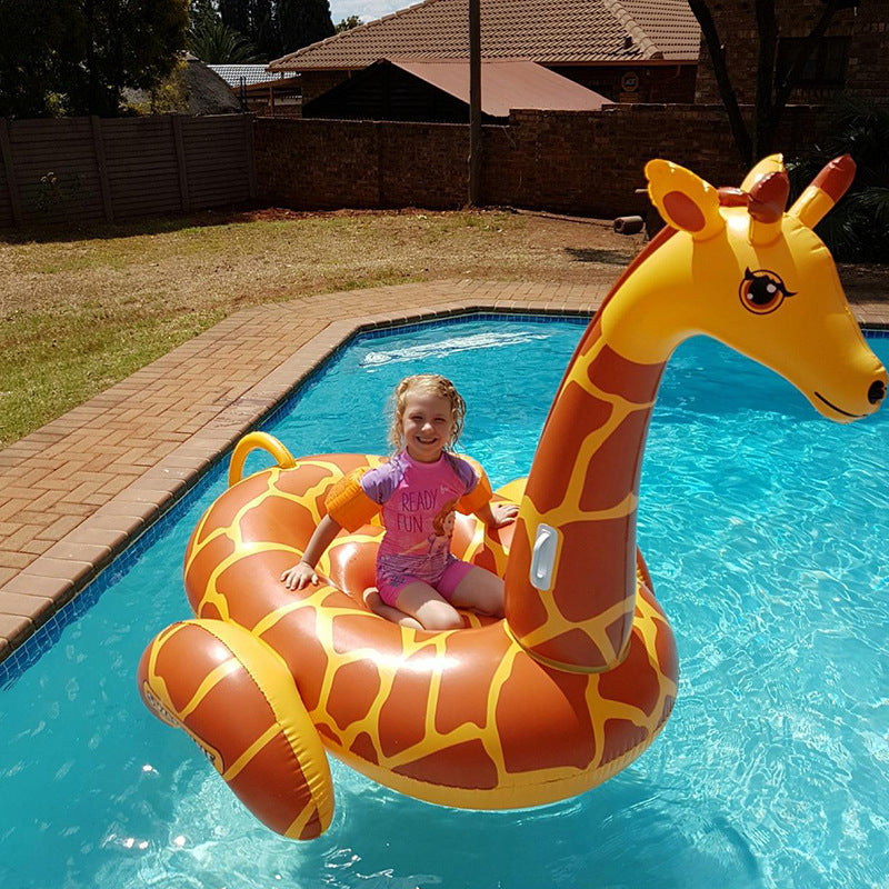 Eye-catching giant giraffe inflatable pool float, perfect for summer fun, beach trips, and pool parties.