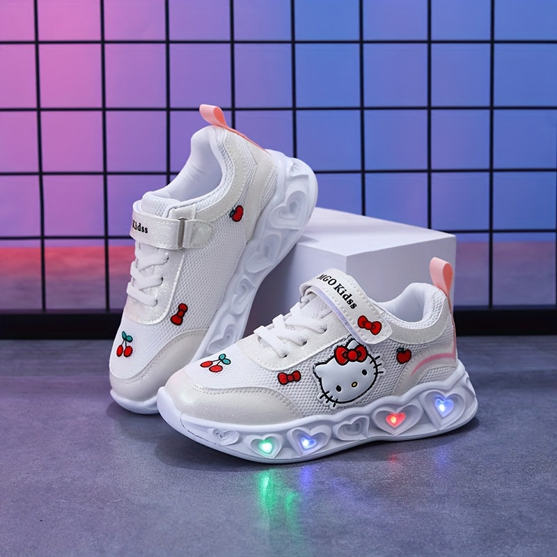 Show off stylish Hello Kitty sneakers with heart-shaped light-up soles.