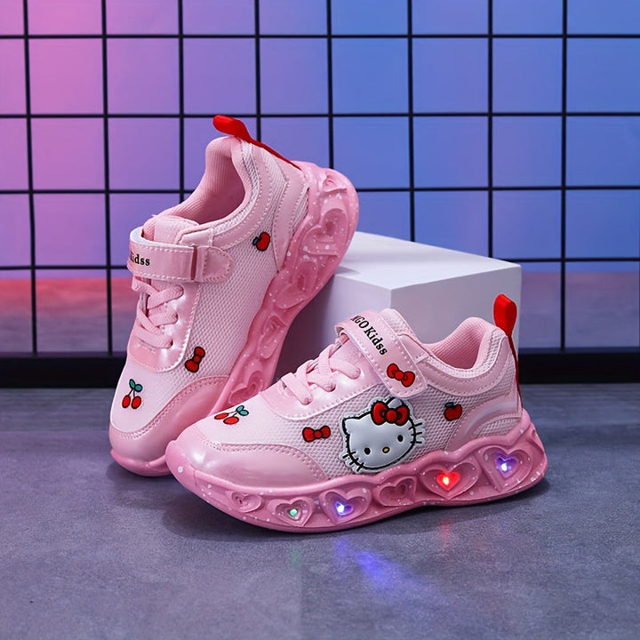 Breathable Hello Kitty light-up sneakers with comfortable cushioned soles.