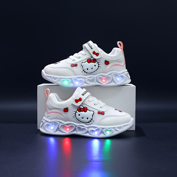 Adorable Hello Kitty kids sneakers that light up with every step.