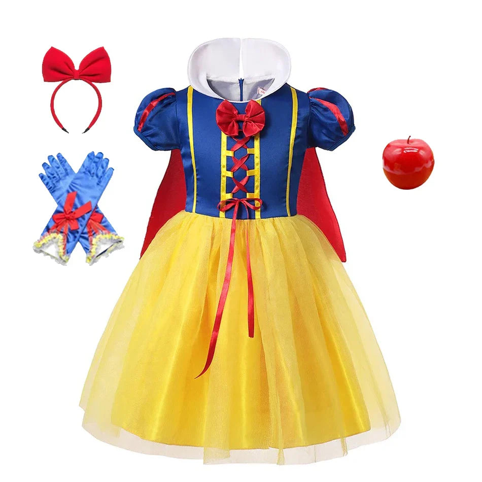 Versatile girls' Snow White dress, suitable for birthday parties, dress-up, & fairytale themed events.