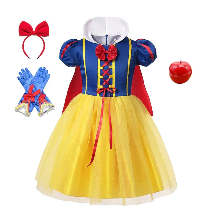 Versatile girls' Snow White dress, suitable for birthday parties, dress-up, & fairytale themed events.