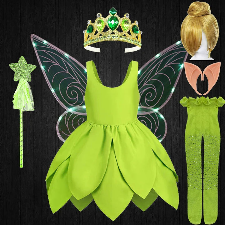 Detailed shot of the hemline on the girls' Tinkerbell party dress.