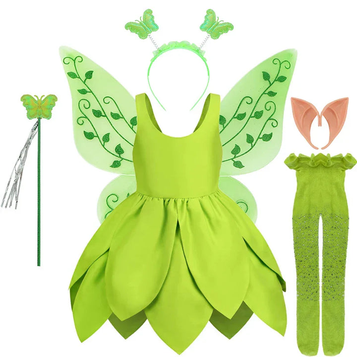 Children's green fairy costume designed to look like Tinkerbell.