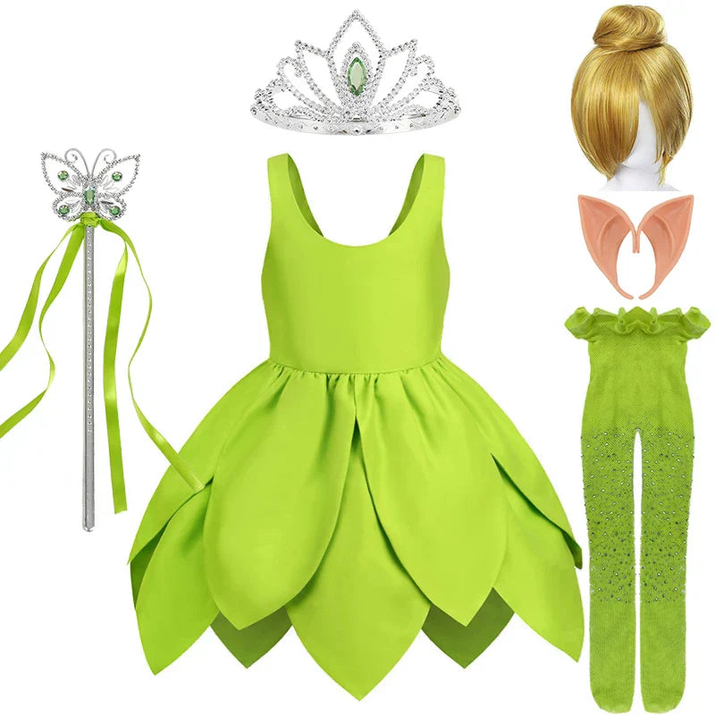 Role play fun in a Tinkerbell costume with adjustable shoulder straps.