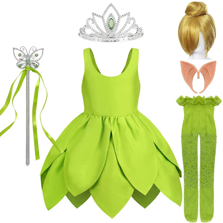 Role play fun in a Tinkerbell costume with adjustable shoulder straps.