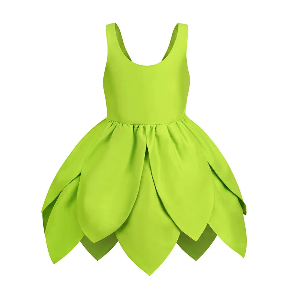 Tinkerbell costume for girls featuring iridescent wings spread wide.
