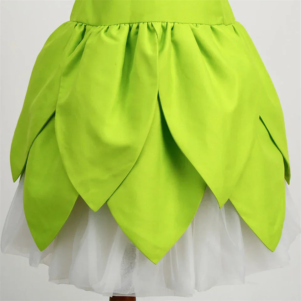 Enchanting Tinkerbell fairy dress with a layered skirt and sparkling details.