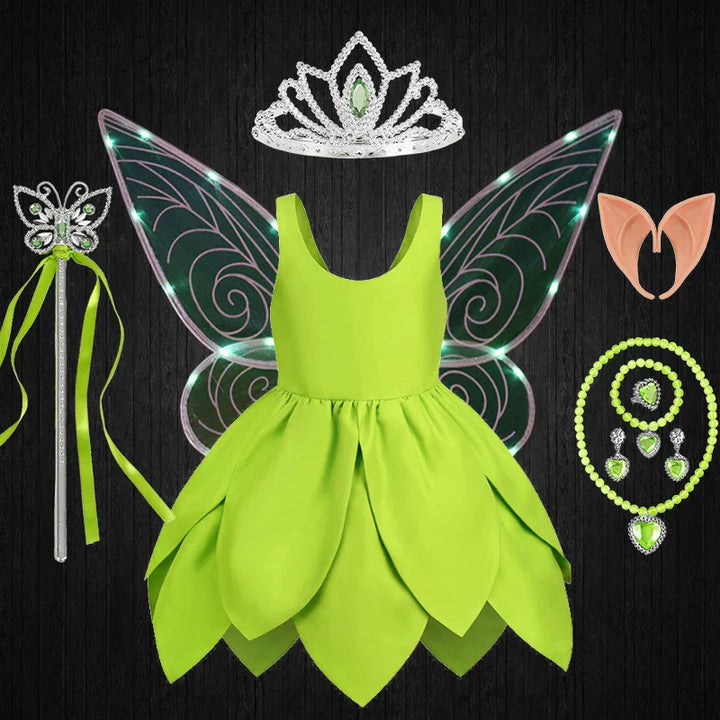 Side view of the Tinkerbell costume, highlighting the delicate fabric and fit.