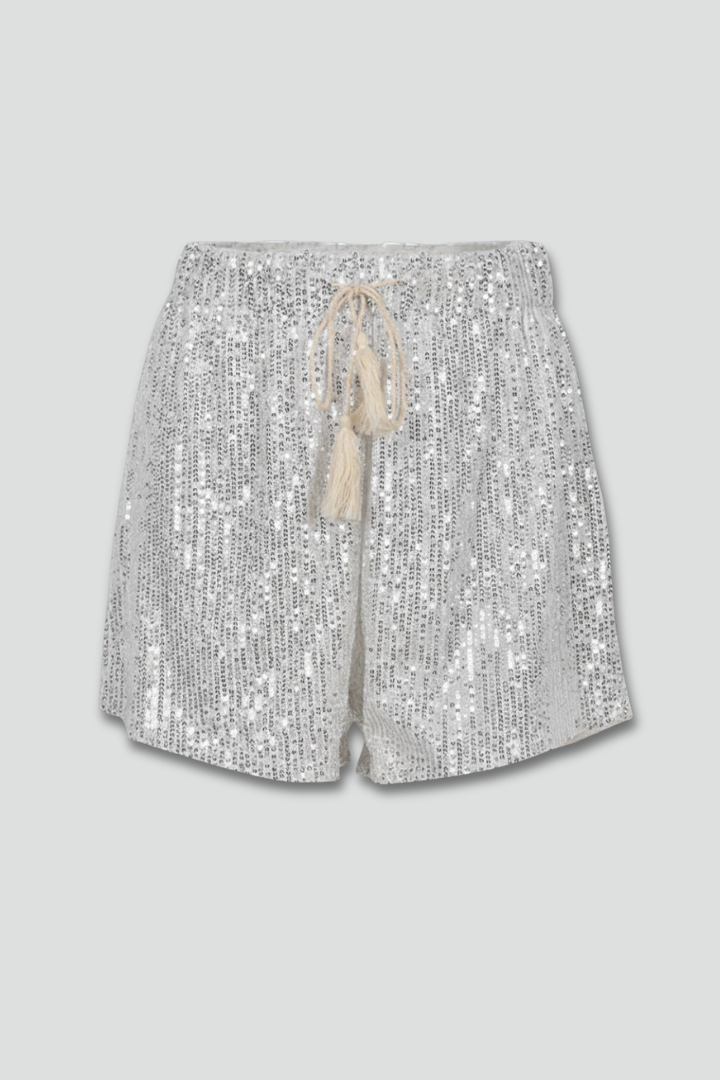 Glamorous women's sequin drawstring party shorts, perfect for festivals, summer nights, and sparkling fashion.