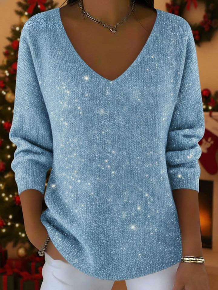 Women's V-neck sequin long sleeve top, a glamorous and elegant blouse for evening wear.