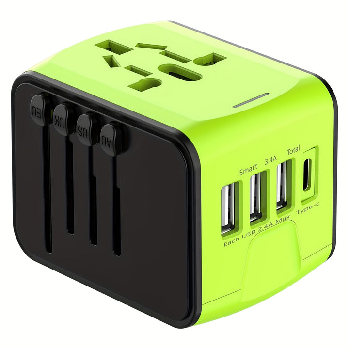 Essential portable travel adapter for international trips, offering fast USB & Type-C charging.