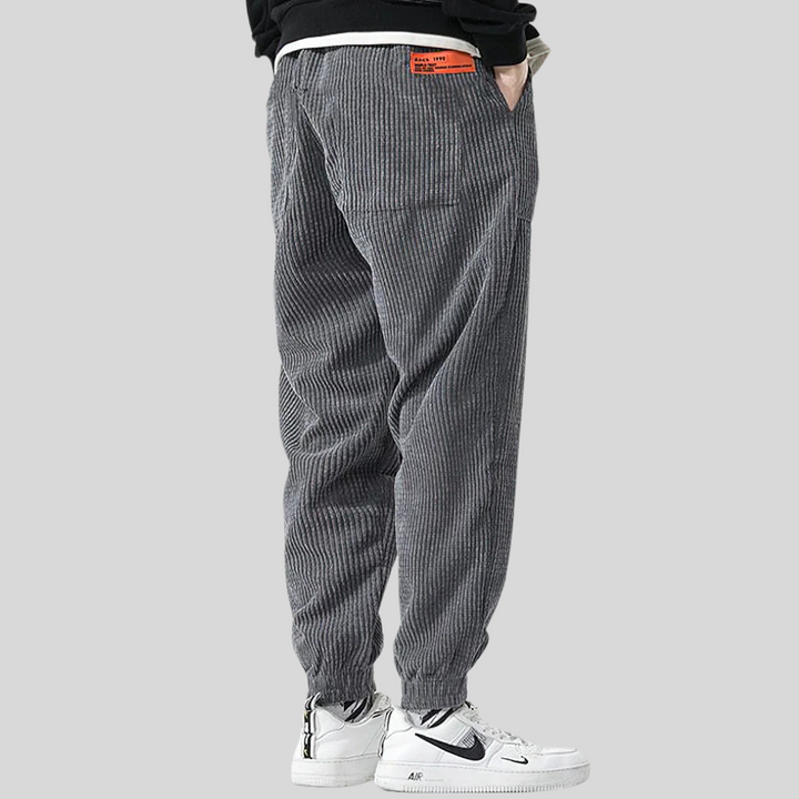 Textured wide corduroy joggers for men, a relaxed fit casual pant that ensures comfort for any everyday activity.