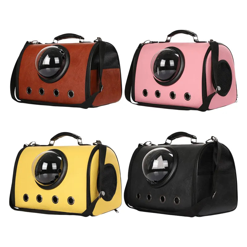 Yellow pet travel carrier for cats. Designed for cars with a clear viewing window & good ventilation.