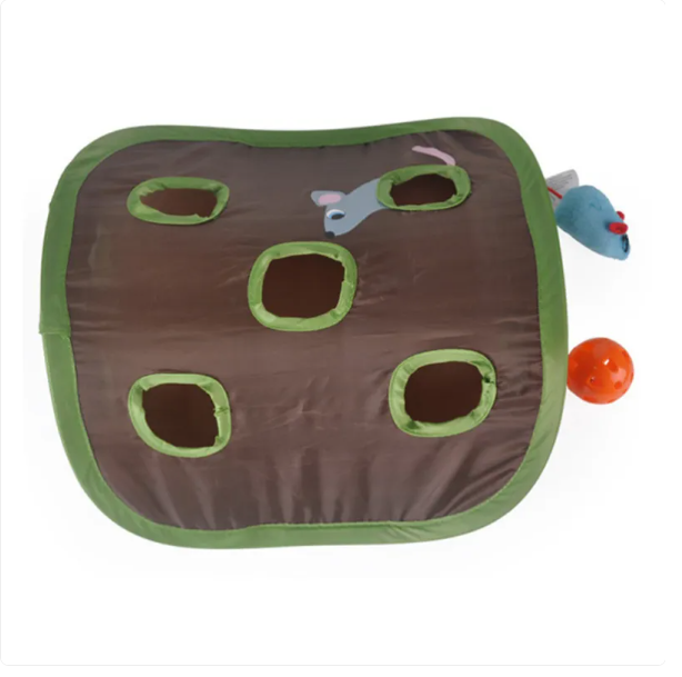 Cat cave & tent, an interactive pet accessory featuring dangling mice and balls for happy cats.