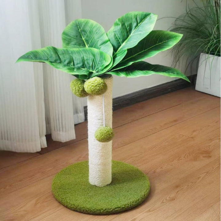 Interactive palm tree cat scratching post. Sisal rope for claw care & fun dangling toys keep cats entertained.