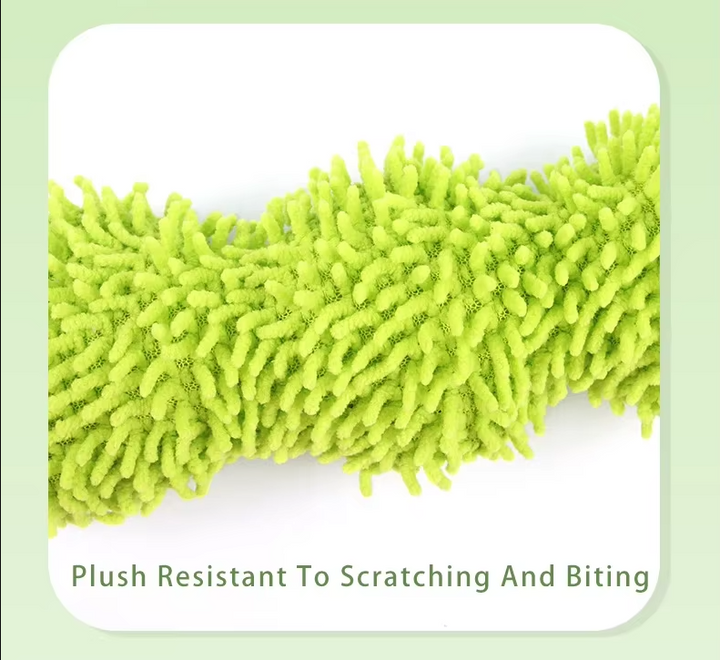Green plush catnip caterpillar toy. Soft pet accessory, ideal interactive toy for cats & playful kittens.