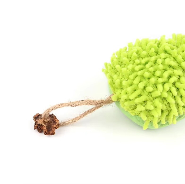 Fun green plush caterpillar catnip toy. Interactive feline accessory perfect for playful cats and kittens.