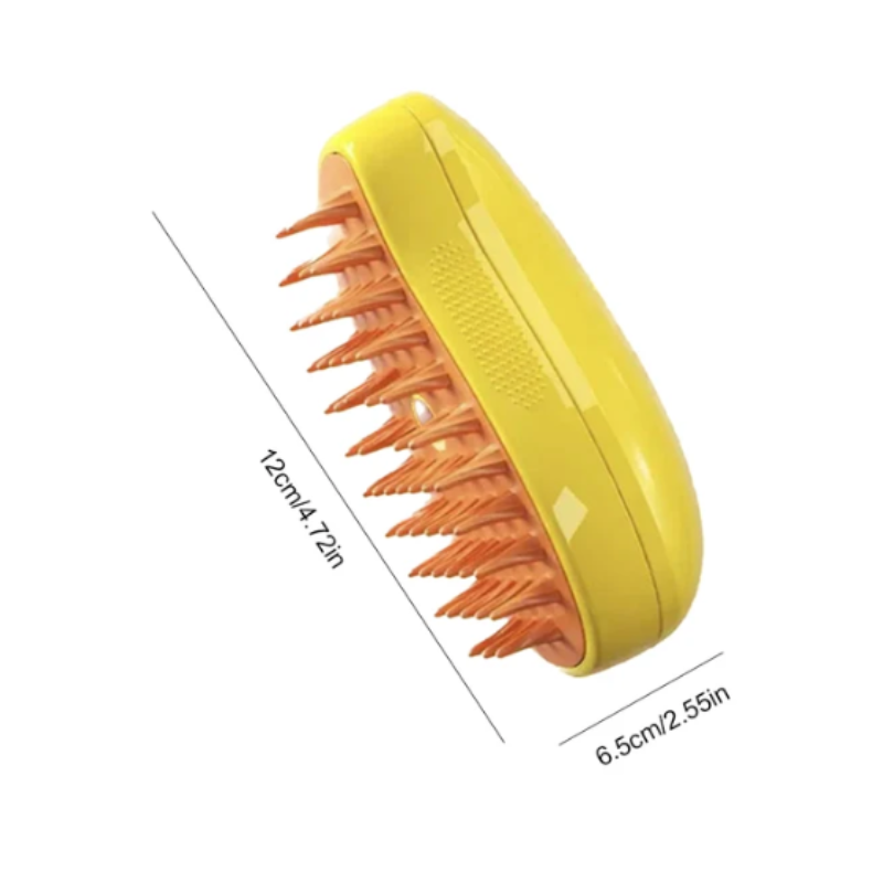 Yellow PurrSteam pet brush for cats and dogs offering gentle massage and shedding control