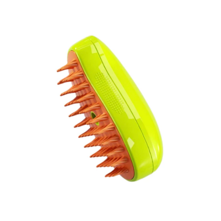 Close-up of PurrSteam cat brush demonstrating effective detangling and steaming grooming