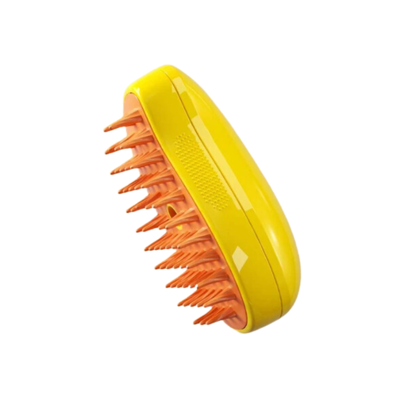 Dog using PurrSteam brush for comfortable grooming and shedding control with steam feature