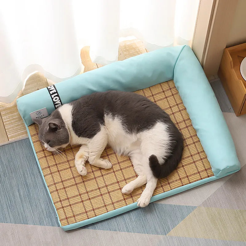 Green soft corner pet bed retreat for cats & small dogs, perfect for cozy naps and comfort.