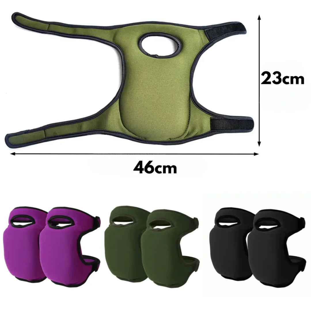 Green unisex ergonomic gardening knee pads with extra cushioning for garden work & knee protection.