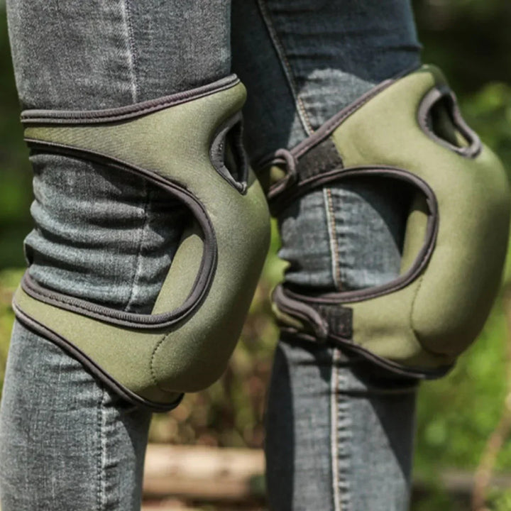 Ergonomic heavy-duty knee pads for gardening, featuring extra cushioning for comfortable outdoor kneeling.