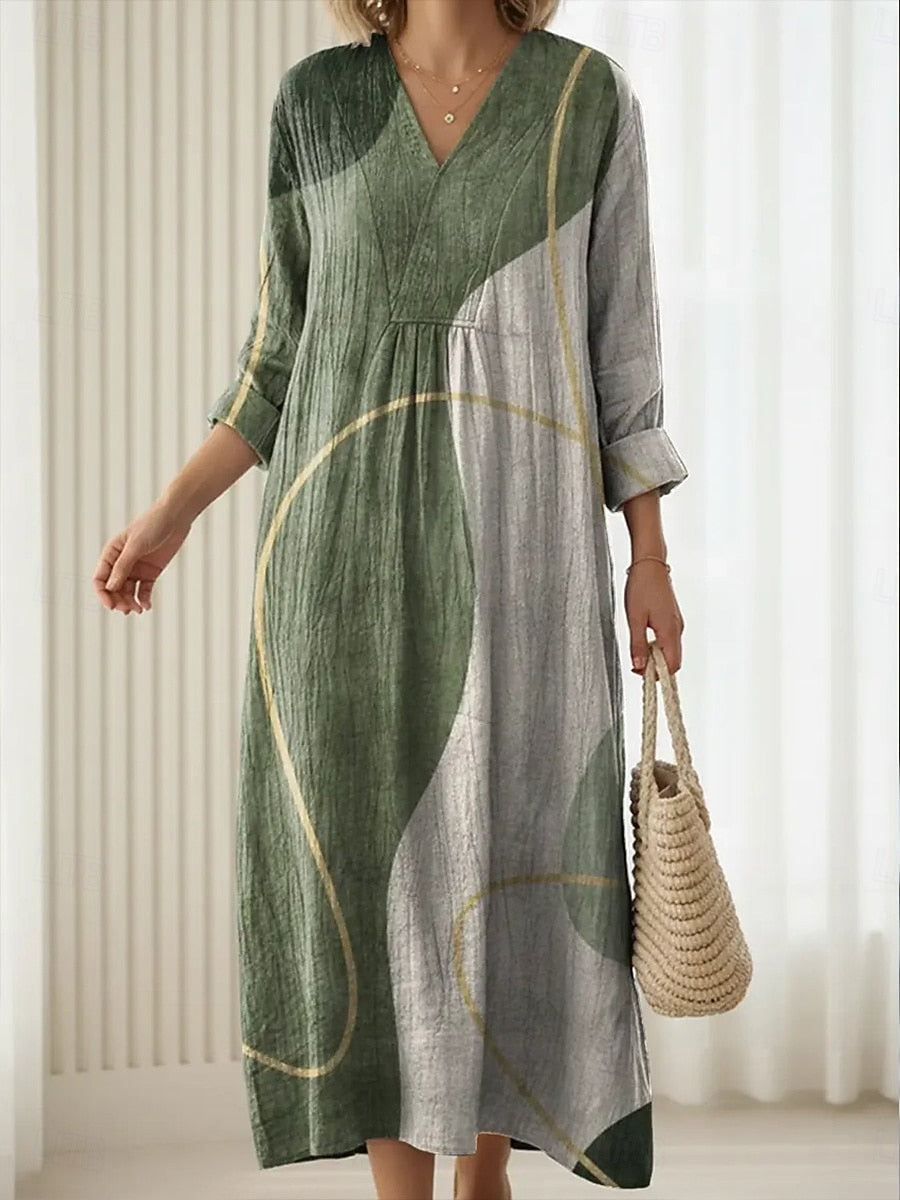 Green Women's Everyday Comfort Maxi Dress with loose fit and pockets, ideal for casual wear.