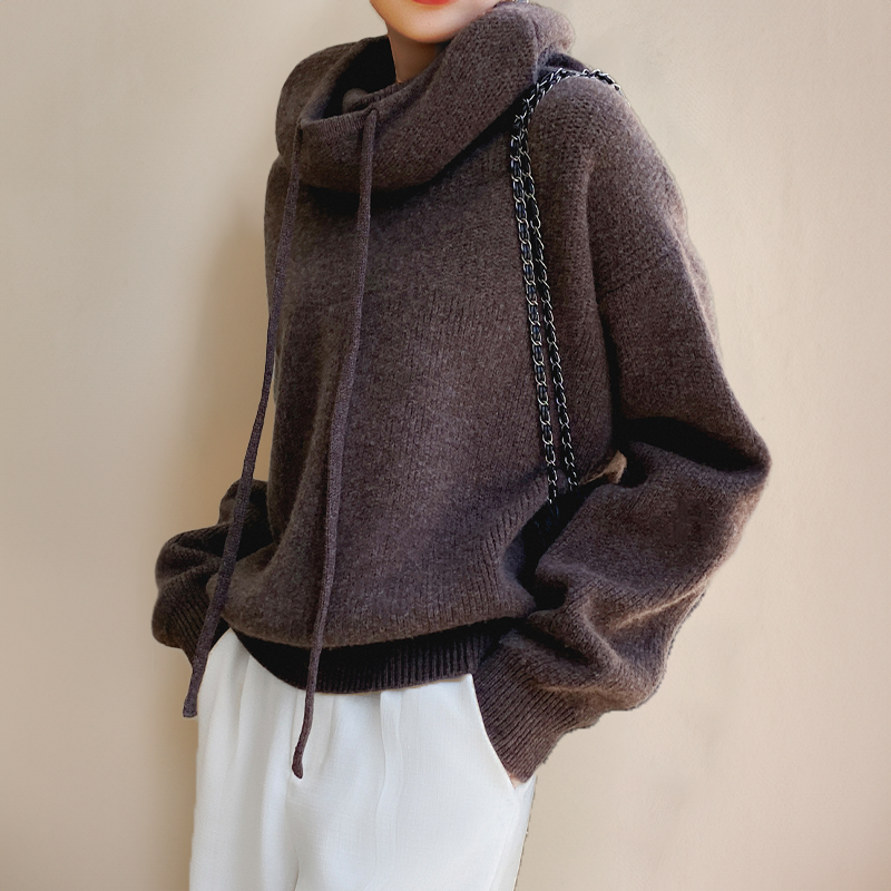 Soft women's relaxed fit cowl neck hoodie, a comfy pullover for everyday casual style & versatile loungewear.
