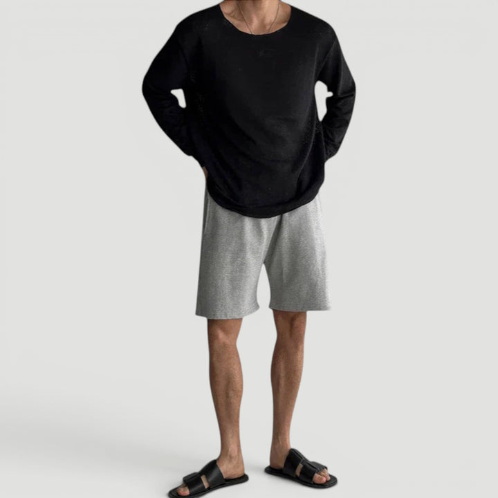 Black men's comfortable relaxed fit all-season shirt, perfect for everyday casual wear.