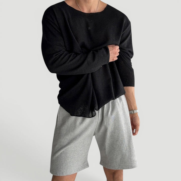 Black men's long sleeve everyday shirt, relaxed fit, comfortable and breathable for all seasons.