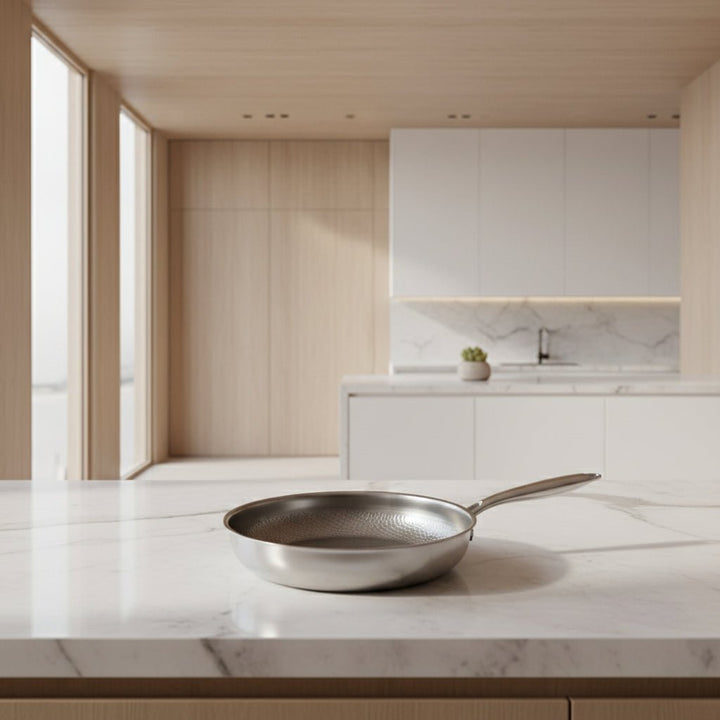 Robust hammered titanium frying pan & skillet. Induction-ready cookware for daily use.