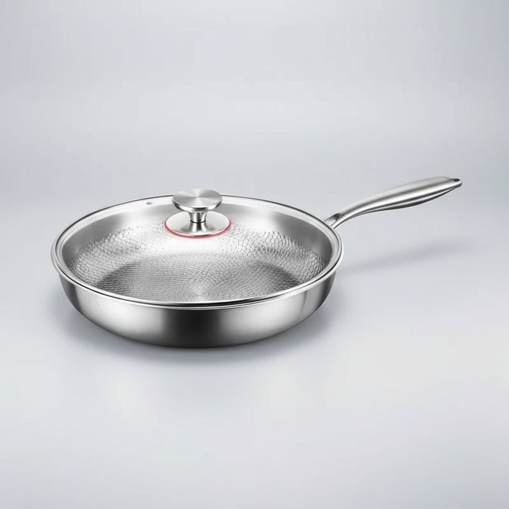 Professional hammered titanium frying pan. Induction compatible for efficient kitchen use.