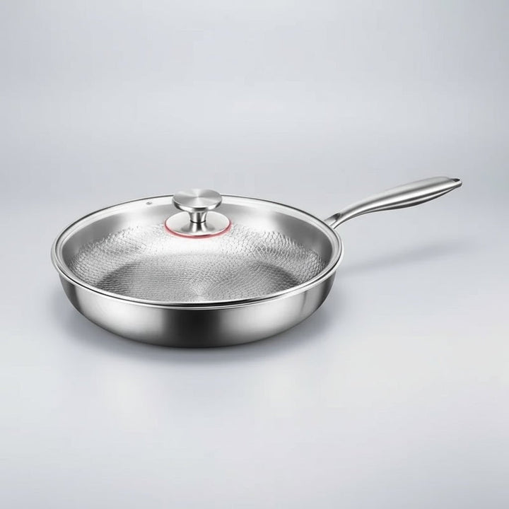 Professional hammered titanium frying pan. Induction compatible for efficient kitchen use.