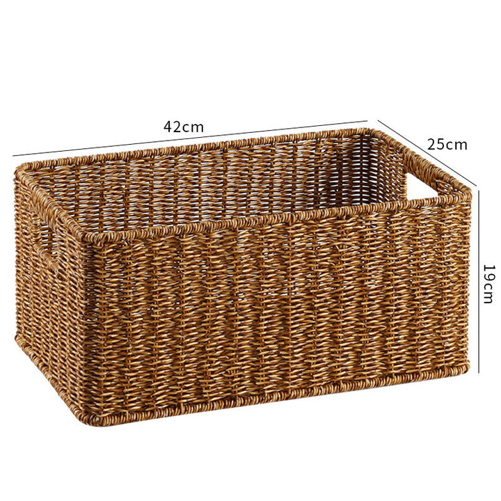 Rectangular handcrafted wicker basket, optimal for discrete storage.