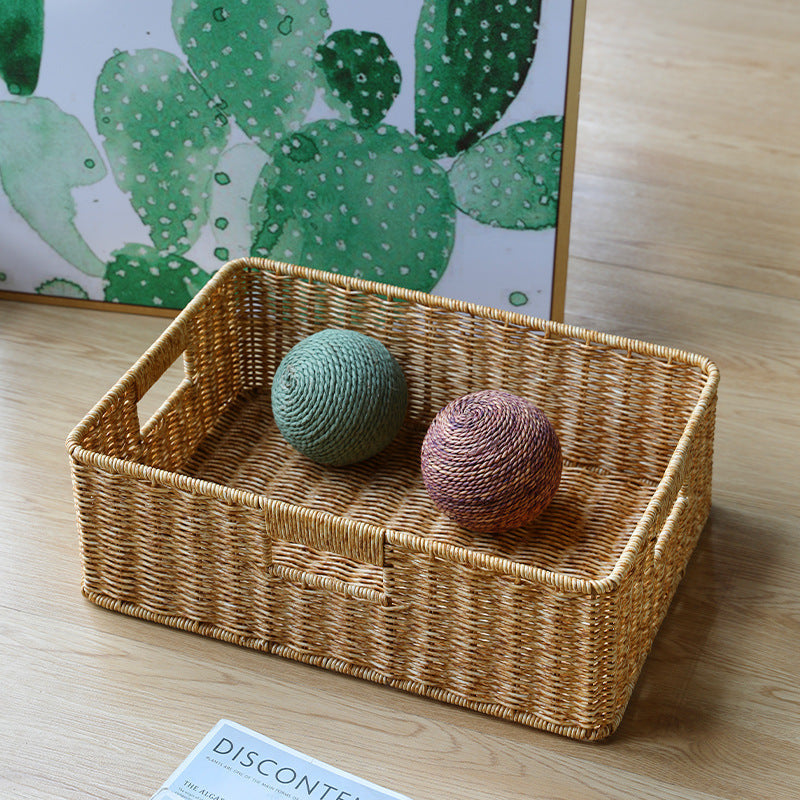 Large handcrafted wicker storage bin, perfect for bedroom organization.