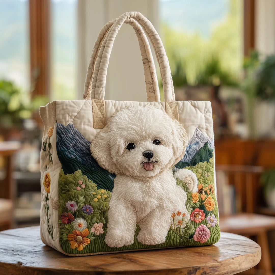 Handcrafted matelasse pet carrier tote bag for small dogs & cats. Washable, padded travel accessory for animal transport.